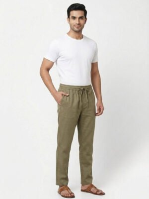 Men’s Solid Regular Fit Casual Cotton Jogger Pants with Drawstring Olive Green, khak