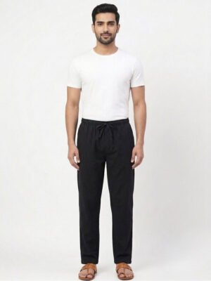 Men’s Solid Regular Fit Casual Cotton Jogger Pants with Drawstring Black
