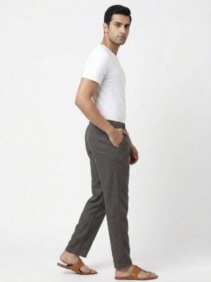 Men’s Solid Regular Fit Casual Cotton Jogger Pants with Drawstring Grey