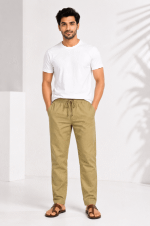 Men’s Solid Regular Fit Casual Cotton Jogger Pants with Drawstring Camel brown